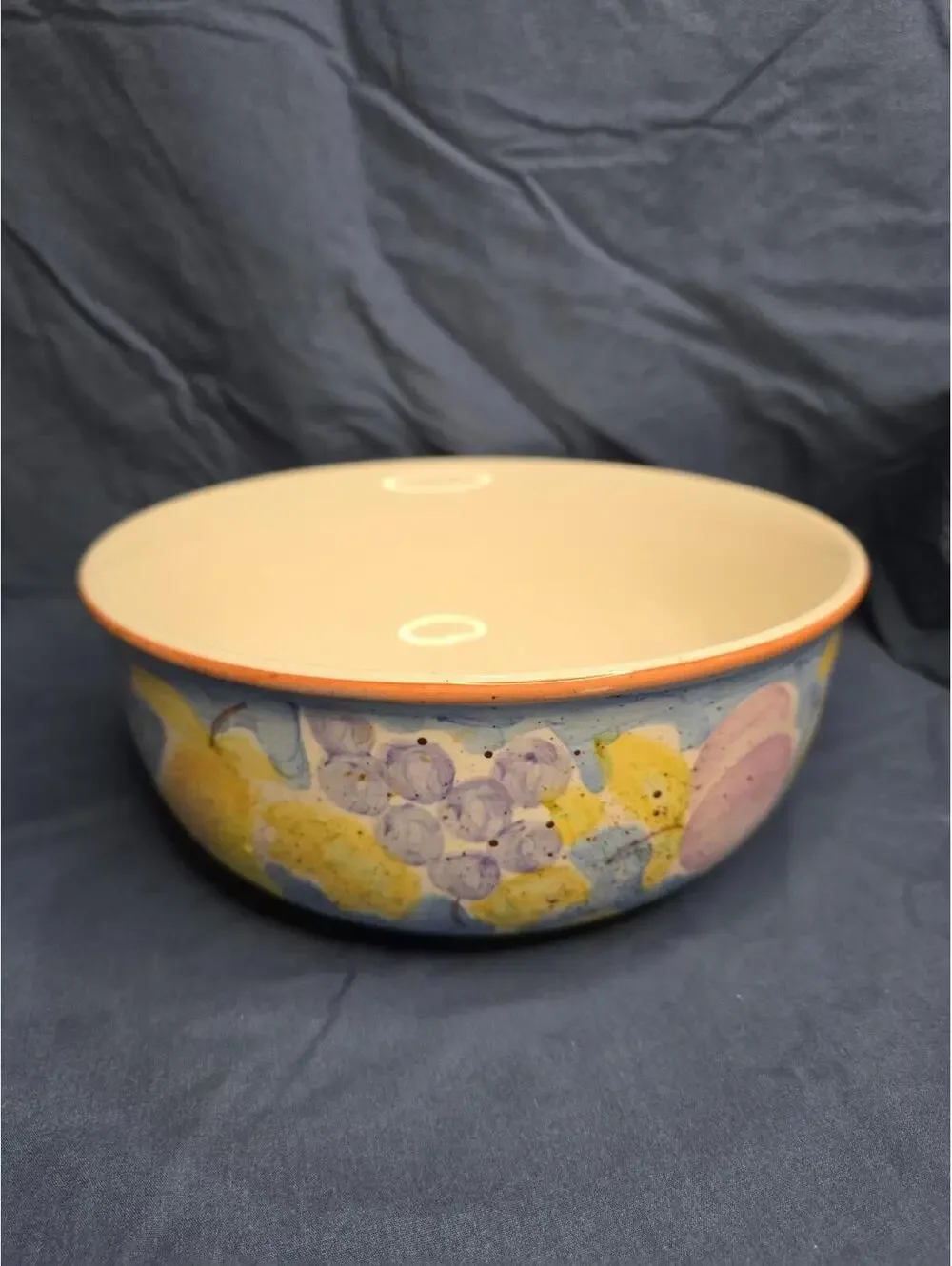 Vintage Hand-Painted Ceramic Serving Bowl with Fruit Design